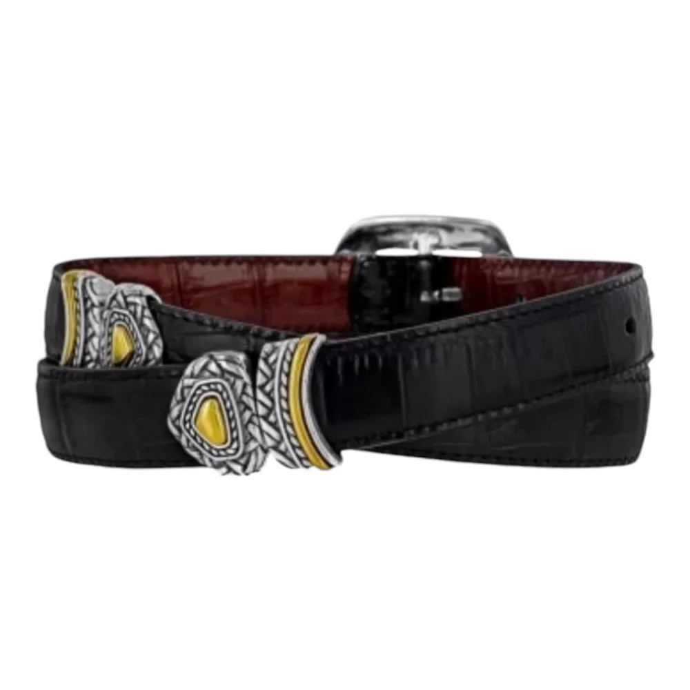 Brighton Marcus Belt 30 M Reversible Black Brown Croc Leather Silver Gol…
